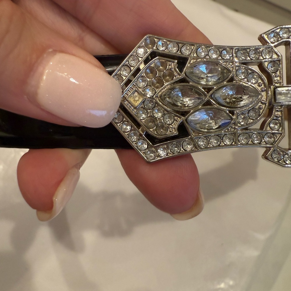 Oscar de la Renta vintage Black Belt with Silver Embellished Buckle - Picture 6 of 10